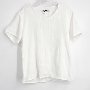 FLAX Linen White Boxy Short Sleeve Top Minimalist Comfort Casual size small